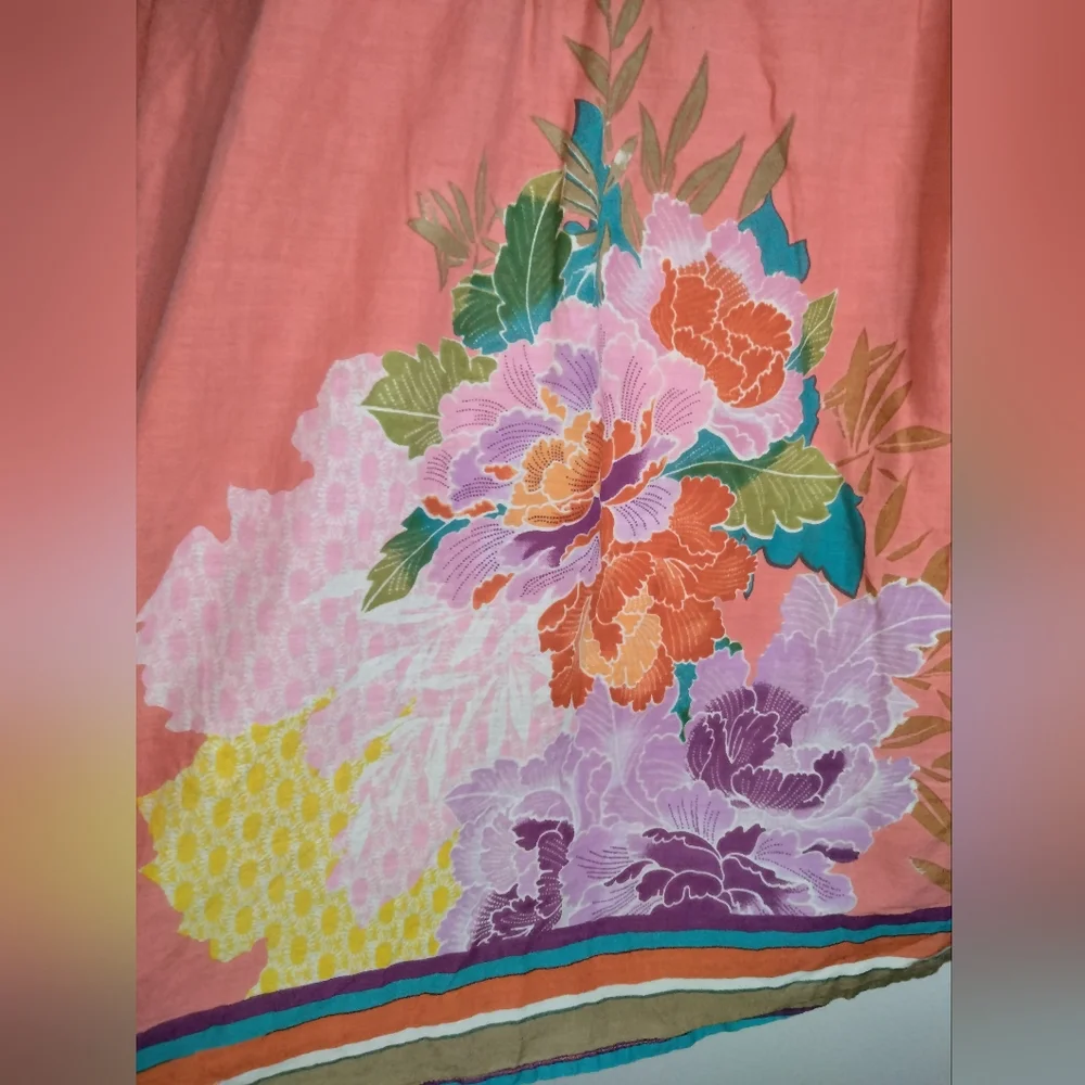 Sundance (Size M) Multicolored Floral Cotton Button Down Front Half Sleeve Tunic